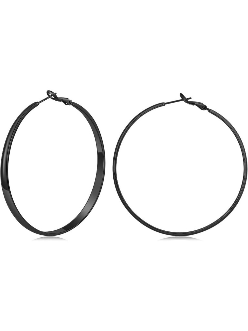 Women's Black Plated 60mm Wide 925 Post Thick Round Hoop Earrings